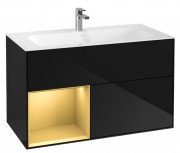 Тумба под раковину Villeroy & Boch Finion 99,6х49,8 см с подсветкой МДФ глянцевый черный лак/золотой матовый лак F030HFPH