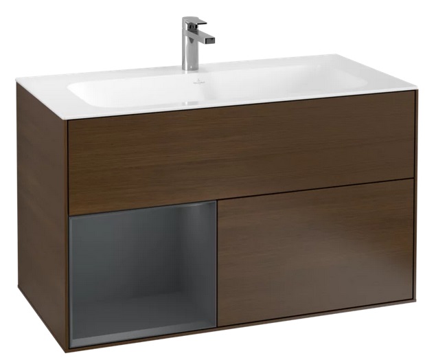 Тумба під раковину Villeroy & Boch Finion 99,6х49,8 см з підсвічуванням ДСП шпон волоського горіха/темно-синій матовий лак F030HGGN