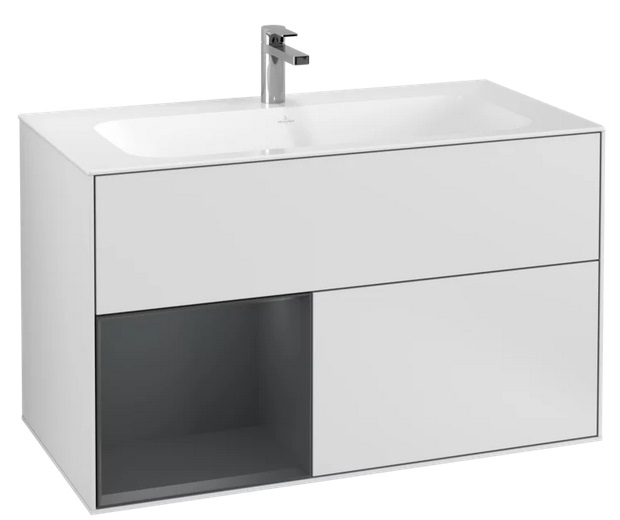 Тумба под раковину Villeroy & Boch Finion 99,6х49,8 см с подсветкой МДФ белый матовый лак/темно-синий матовый лак F030HGMT