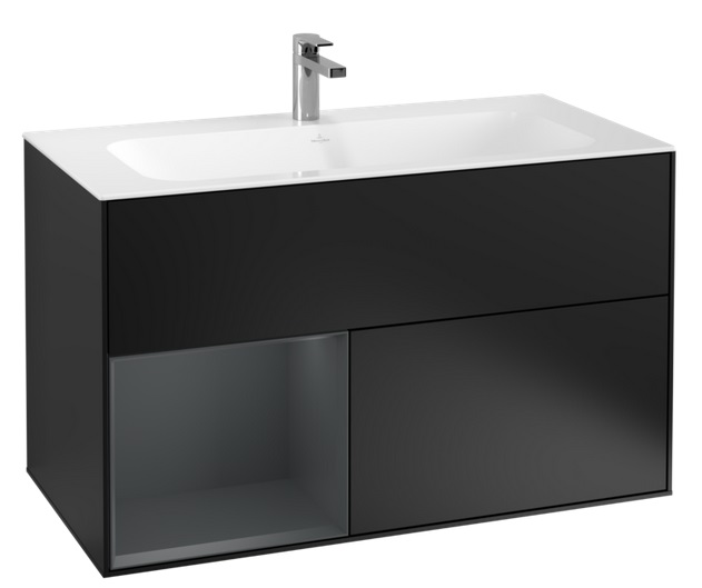 Тумба под раковину Villeroy & Boch Finion 99,6х49,8 см с подсветкой МДФ черный матовый лак/темно-синий матовый лак F030HGPD