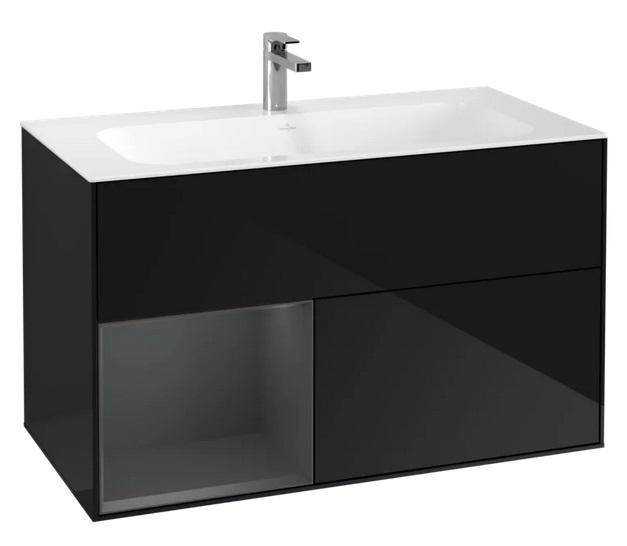 Тумба під раковину Villeroy & Boch Finion 99,6х49,8 см із підсвічуванням МДФ глянсовий чорний лак/темно-синій матовий лак F030HGPH