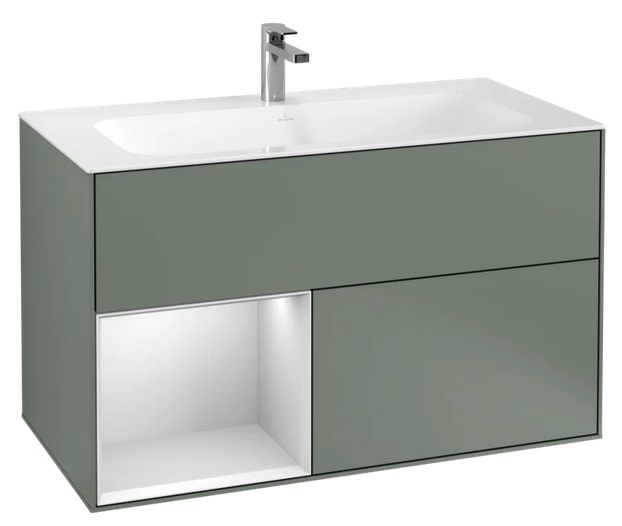 Тумба под раковину Villeroy & Boch Finion 99,6х49,8 см с подсветкой МДФ оливковый матовый лак/белый матовый лак F030MTGM