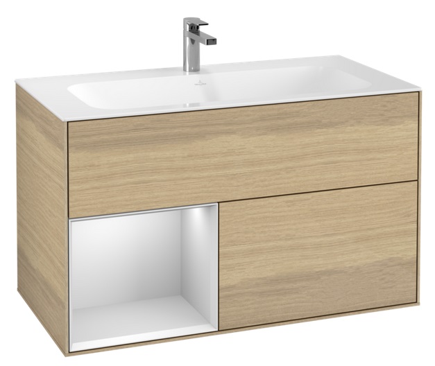 Тумба під раковину Villeroy & Boch Finion 99,6х49,8 см з підсвічуванням ДСП шпон дуба/білий матовий лак F030MTPC