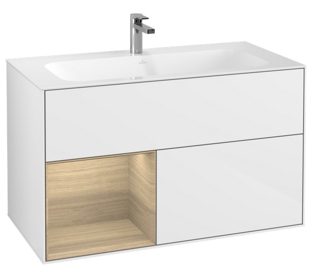 Тумба под раковину Villeroy & Boch Finion 99,6х49,8 см с подсветкой МДФ глянцевый белый лак/шпон дуба F030PCGF