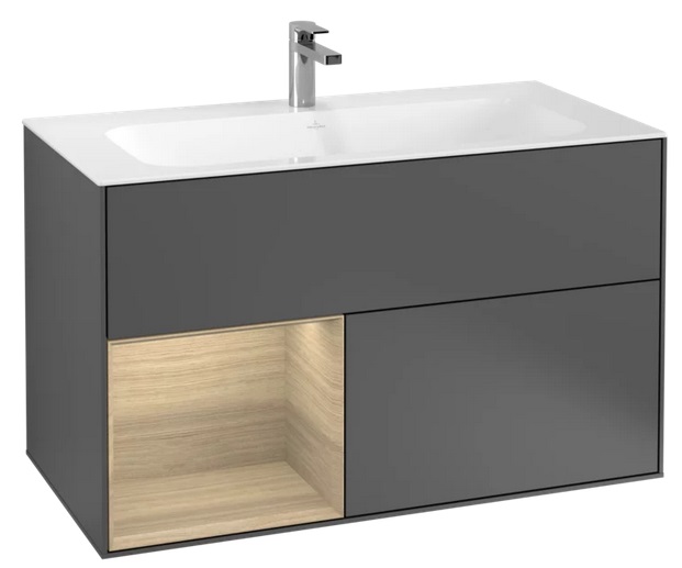 Тумба под раковину Villeroy & Boch Finion 99,6х49,8 см с подсветкой МДФ антрацит матовый лак/шпон дуба F030PCGK