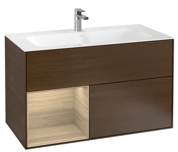 Тумба під раковину Villeroy & Boch Finion 99,6х49,8 см з підсвічуванням ДСП шпон волоського горіха/шпон дуба F030PCGN