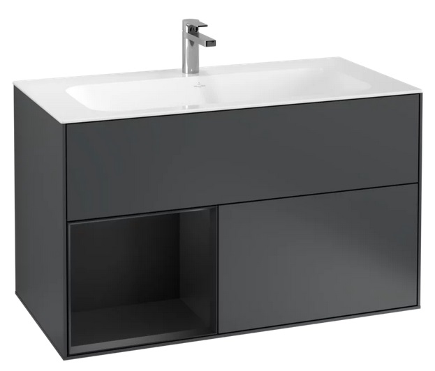 Тумба під раковину Villeroy & Boch Finion 99,6х49,8 см з підсвічуванням МДФ темно-синій матовий лак/чорний матовий лак F030PDHG