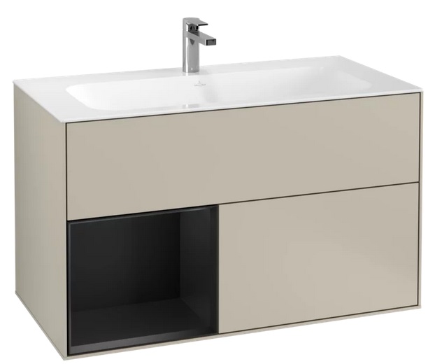 Тумба под раковину Villeroy & Boch Finion 99,6х49,8 см с подсветкой МДФ песок матовый лак/черный матовый лак F030PDHH