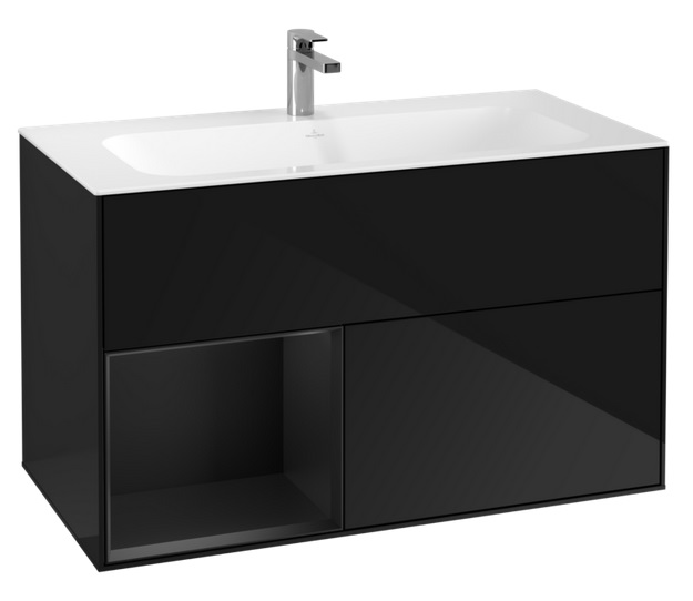 Тумба под раковину Villeroy & Boch Finion 99,6х49,8 см с подсветкой МДФ глянцевый черный лак/черный матовый лак F030PDPH