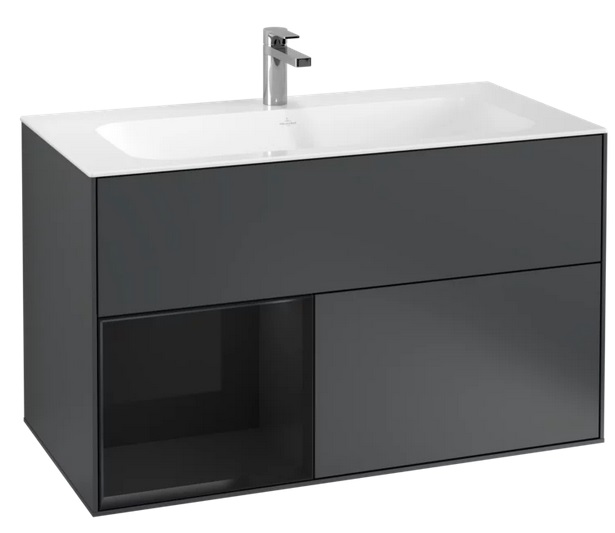 Тумба под раковину Villeroy & Boch Finion 99,6х49,8 см с подсветкой МДФ темно-синий матовый лак/глянцевый черный лак F030PHHG