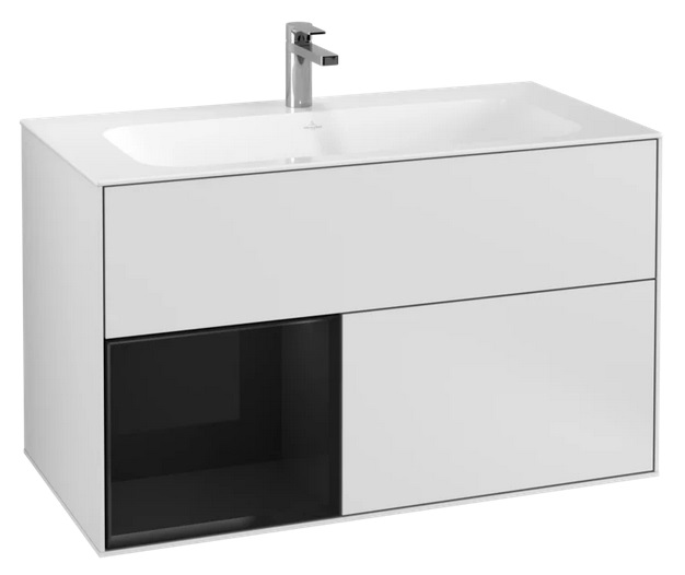 Тумба під раковину Villeroy & Boch Finion 99,6х49,8 см із підсвічуванням МДФ білий матовий лак/глянцевий чорний лак F030PHMT