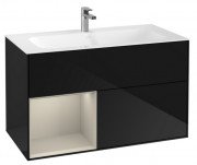 Тумба под раковину Villeroy & Boch Finion 99,6х49,8 см с подсветкой МДФ глянцевый черный лак/песок матовый лак F030HHPH