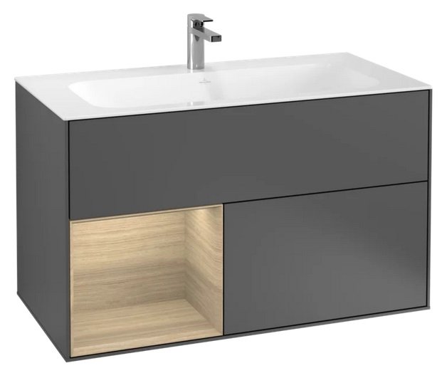 Тумба під раковину Villeroy & Boch Finion 99,6х49,8 см з підсвічуванням МДФ антрацит матовий лак/шпон дуба F030PCGK