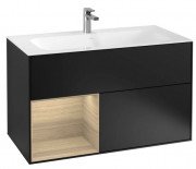 Тумба под раковину Villeroy & Boch Finion 99,6х49,8 см с подсветкой МДФ глянцевый черный лак/шпон дуба F030PCPH