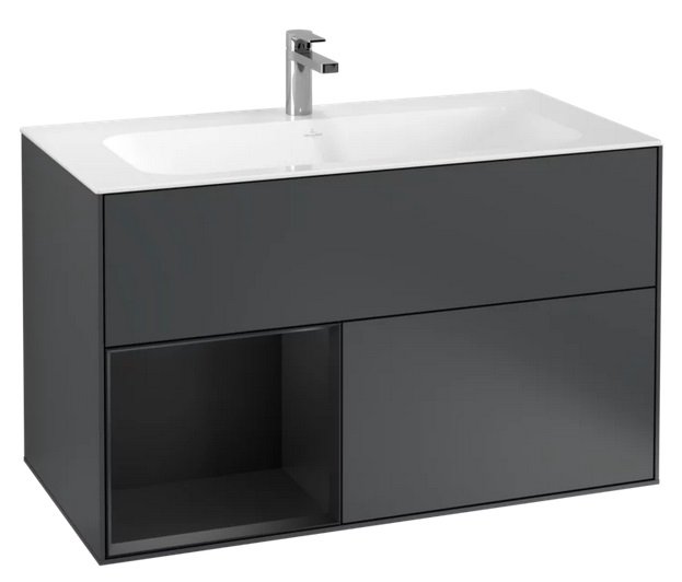 Тумба под раковину Villeroy & Boch Finion 99,6х49,8 см с подсветкой МДФ темно-синий матовый лак/черный матовый лак F030PDHG