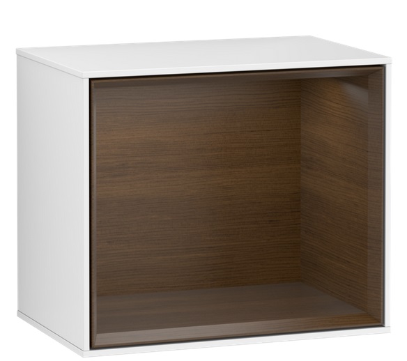 Стеллаж для ванной Villeroy & Boch Finion 41,8х35,6х27 см с подсветкой МДФ глянцевый белый лак/шпон грецкого ореха G590GNGF