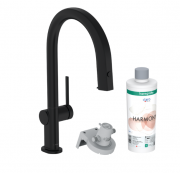 Смеситель для кухни Hansgrohe Aqittura M91 FilterSystem 210 однорычажный с выдвижным носиком стартовый комплект черный матовый 76801670
