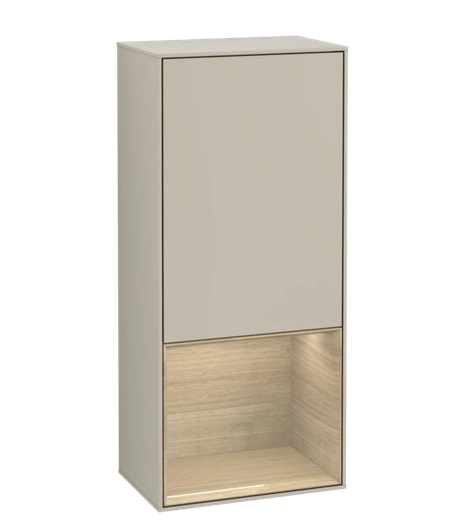Шафка для ванної Villeroy & Boch Finion 41,8х93,6х27 см петлі праворуч з підсвічуванням МДФ пісок матовий лак/шпон дуба G550PCHH