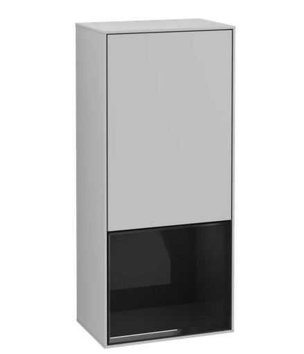 Шафка для ванної Villeroy & Boch Finion 41,8х93,6х27 см петлі праворуч з підсвічуванням МДФ світло-сірий матовий лак/глянцевий чорний лак G550PHGJ
