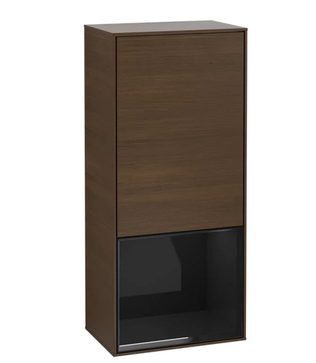 Шафка для ванної Villeroy & Boch Finion 41,8х93,6х27 см петлі праворуч з підсвічуванням ДСП шпон волоського горіха/глянцевий чорний лак G550PHGN