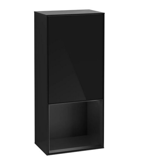 Шкафчик для ванной Villeroy & Boch Finion 41,8х93,6х27 см петли справа с подсветкой МДФ глянцевый черный лак/черный матовый лак G550PDPH