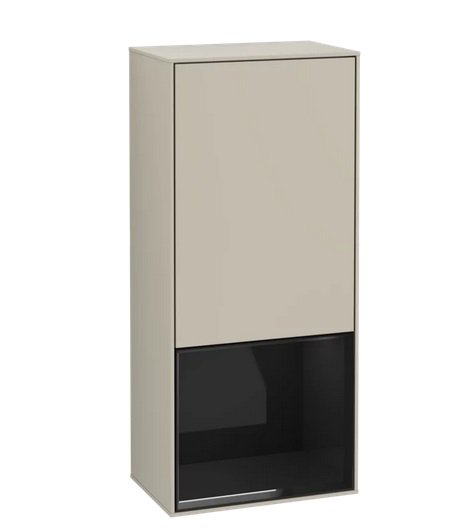 Шафка для ванної Villeroy & Boch Finion 41,8х93,6х27 см петлі праворуч з підсвічуванням МДФ пісок матовий лак/глянцевий чорний лак G550PHHH