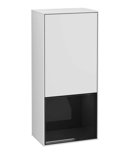 Шафка для ванної Villeroy & Boch Finion 41,8х93,6х27 см петлі праворуч з підсвічуванням МДФ білий матовий лак/глянцевий чорний лак G550PHMT