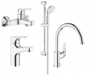 Комплект смесителей для ванной и кухни Grohe BauFlow 4 в 1 с душевым набором хром 121640K