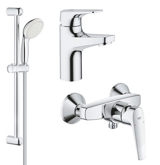 Комплект смесителей для ванной Grohe BauFlow 3 в 1 с душевым набором хром 121630S