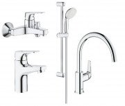 Комплект смесителей для ванной и кухни Grohe BauFlow 4 в 1 с душевым набором хром 121640K