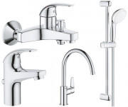 Комплект смесителей для ванной и кухни Grohe BauCurve 4 в 1 с душевым набором хром UA122218K0