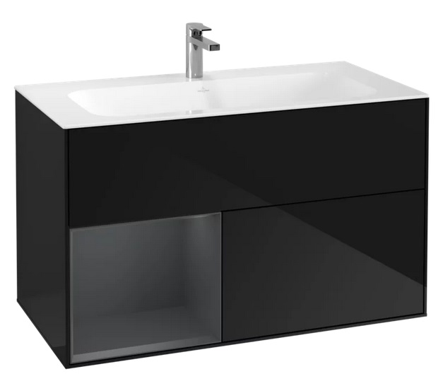 Тумба під раковину Villeroy & Boch Finion 99,6х49,8 см із підсвічуванням МДФ глянсовий чорний лак/темно-синій матовий лак G030HGPH