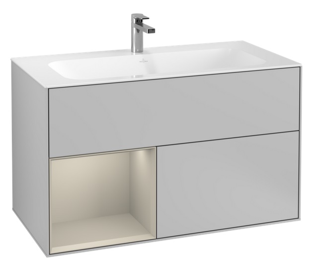 Тумба під раковину Villeroy & Boch Finion 99,6х49,8 см з підсвічуванням МДФ світло-сірий матовий лак/пісок матовий лак G030HHGJ