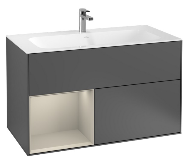 Тумба под раковину Villeroy & Boch Finion 99,6х49,8 см с подсветкой МДФ антрацит матовый лак/песок матовый лак G030HHGK