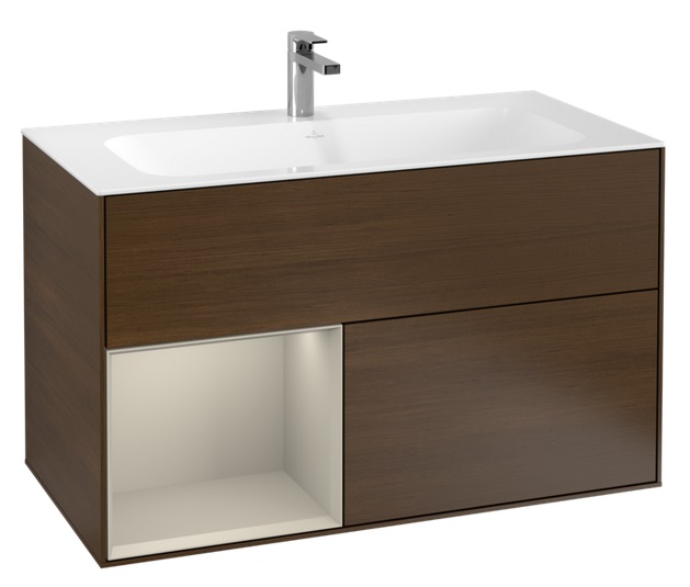 Тумба под раковину Villeroy & Boch Finion 99,6х49,8 см с подсветкой ДСП шпон грецкого ореха/песок матовый лак G030HHGN