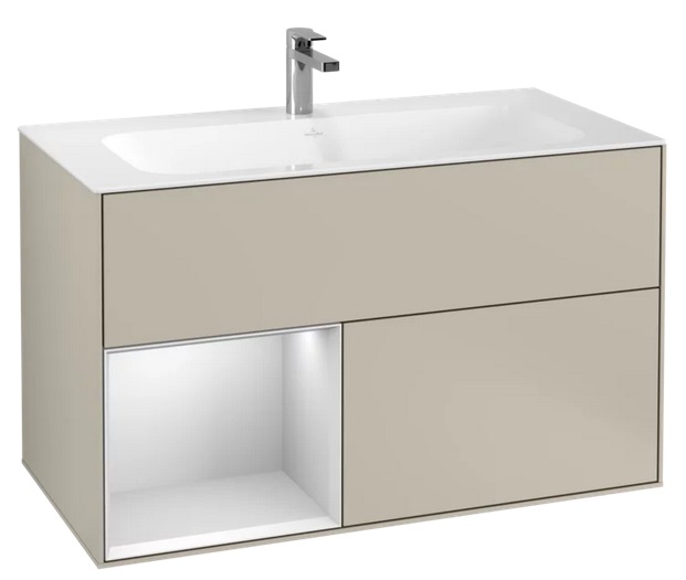 Тумба под раковину Villeroy & Boch Finion 99,6х49,8 см с подсветкой МДФ песок матовый лак/белый матовый лак G030MTHH