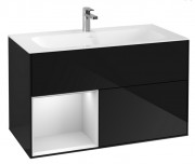 Тумба под раковину Villeroy & Boch Finion 99,6х49,8 см с подсветкой МДФ глянцевый черный лак/белый матовый лак G030MTPH