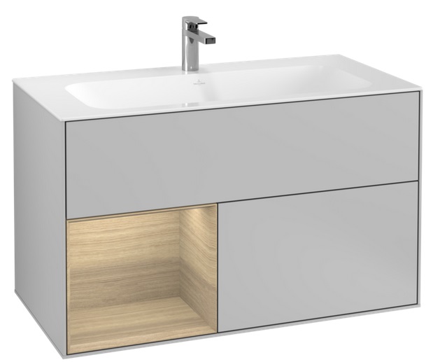 Тумба під раковину Villeroy & Boch Finion 99,6х49,8 см з підсвічуванням МДФ світло-сірий матовий лак/шпон дуба G030PCGJ
