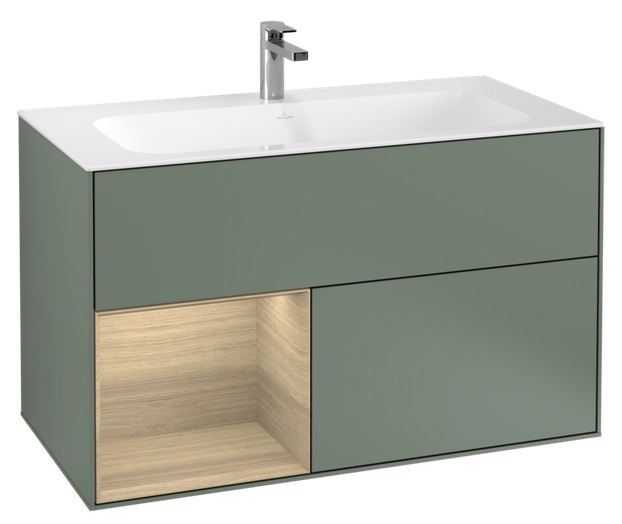 Тумба под раковину Villeroy & Boch Finion 99,6х49,8 см с подсветкой МДФ оливковый матовый лак/шпон дуба G030PCGM