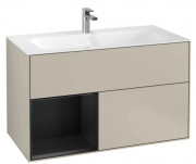 Тумба под раковину Villeroy & Boch Finion 99,6х49,8 см с подсветкой МДФ песок матовый лак/черный матовый лак G030PDHH