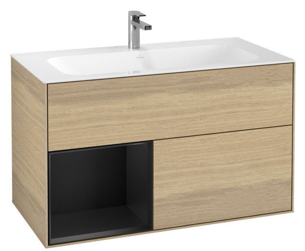 Тумба под раковину Villeroy & Boch Finion 99,6х49,8 см с подсветкой ДСП шпон дуба/черный матовый лак G030PDPC