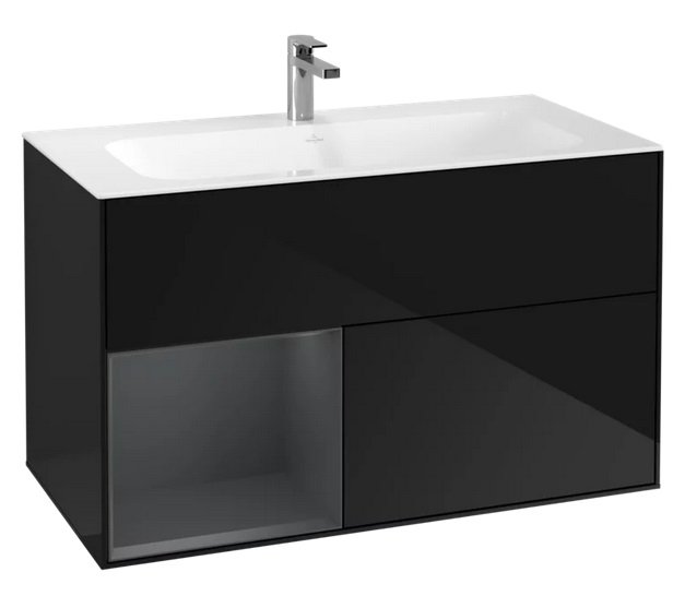 Тумба под раковину Villeroy & Boch Finion 99,6х49,8 см с подсветкой МДФ глянцевый черный лак/темно-синий матовый лак G030HGPH