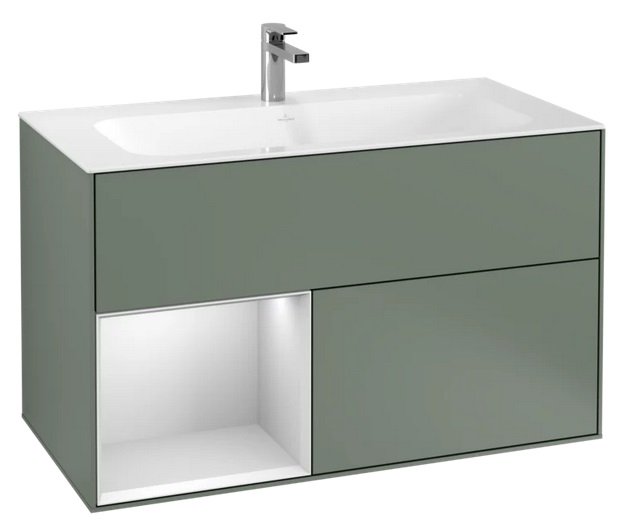 Тумба під раковину Villeroy & Boch Finion 99,6 х49, 8 см з підсвічуванням МДФ оливковий матовий лак/білий матовий лак G030MTGM