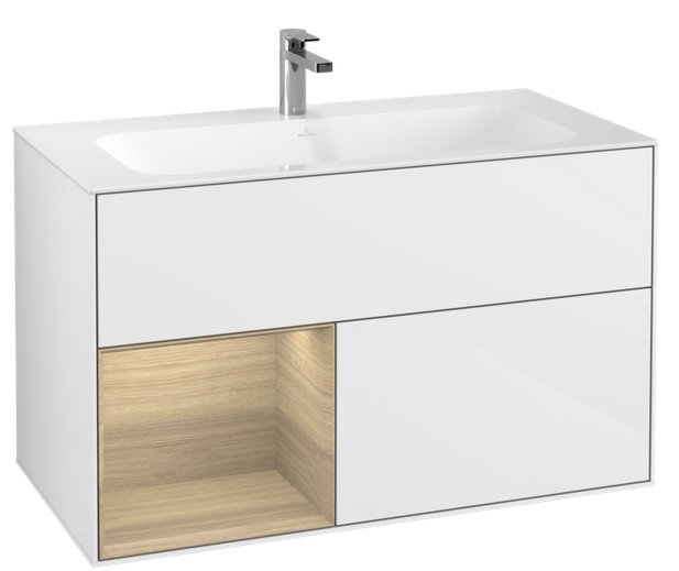 Тумба под раковину Villeroy & Boch Finion 99,6х49,8 см с подсветкой МДФ глянцевый белый лак/шпон дуба G030PCGF