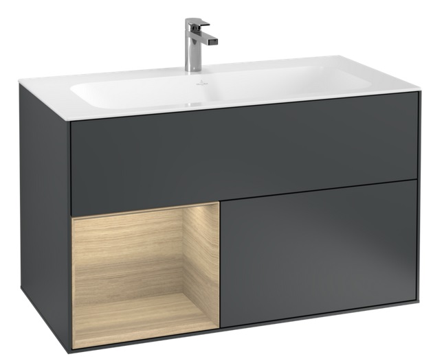 Тумба под раковину Villeroy & Boch Finion 99,6х49,8 см с подсветкой МДФ темно-синий матовый лак/шпон дуба G030PCHG