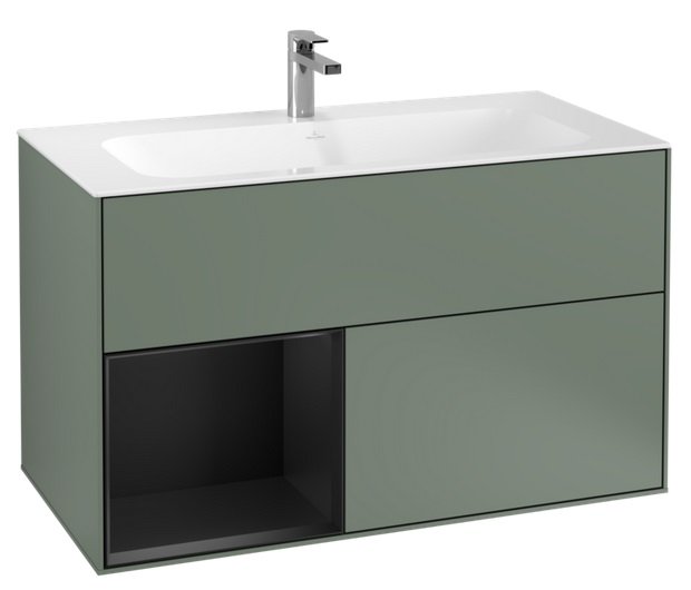 Тумба под раковину Villeroy & Boch Finion 99,6х49,8 см с подсветкой МДФ оливковый матовый лак/черный матовый лак G030PDGM