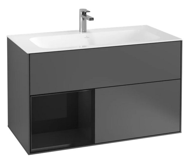 Тумба под раковину Villeroy & Boch Finion 99,6х49,8 см с подсветкой МДФ антрацит матовый лак/глянцевый черный лак G030PHGK