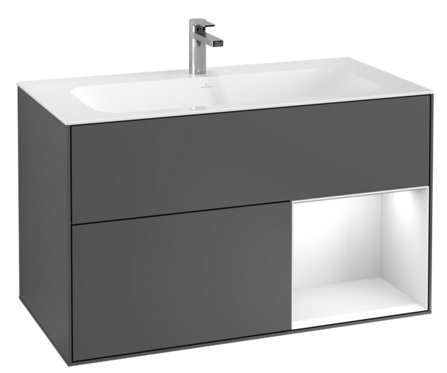 Тумба під раковину Villeroy & Boch Finion 99,6х49,8 см з підсвічуванням антрацит матовий лак/глянцевий білий лак F040GFGK