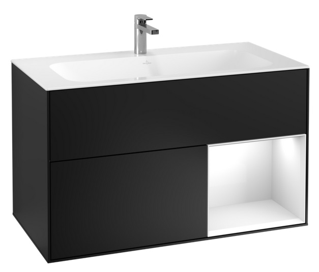 Тумба під раковину Villeroy & Boch Finion 99,6х49,8 см із підсвічуванням МДФ чорний матовий лак/глянцевий білий лак F040GFPD