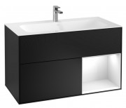 Тумба під раковину Villeroy & Boch Finion 99,6х49,8 см із підсвічуванням МДФ чорний матовий лак/глянцевий білий лак F040GFPD